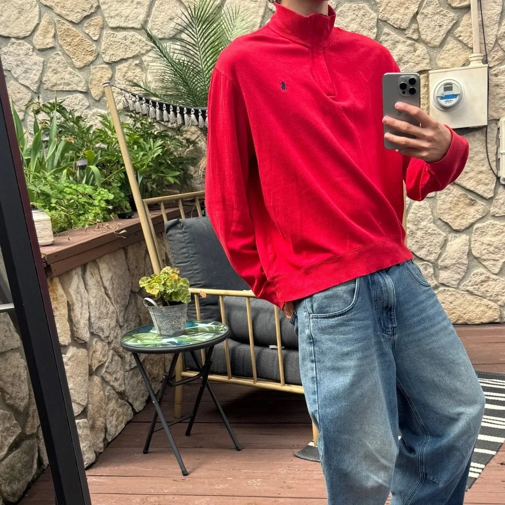 Soft Red POLO Ralph Lauren Pullover Quarter Zip Sweater Size Large